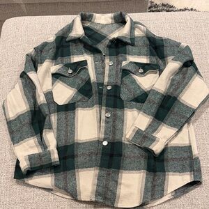 Amazon Green & Cream Plaid Button-Down Shirt Jacket